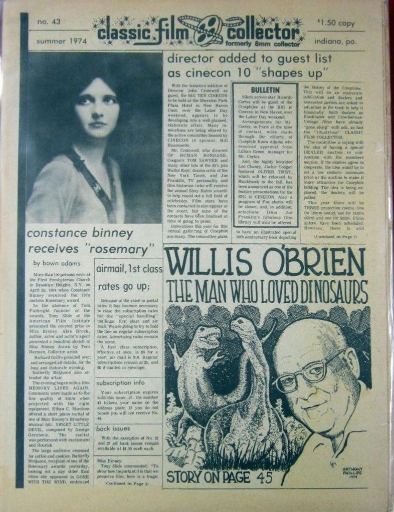 CLASSIC FILM COLLECTOR magazine side cover Issue 43 Summer 1974