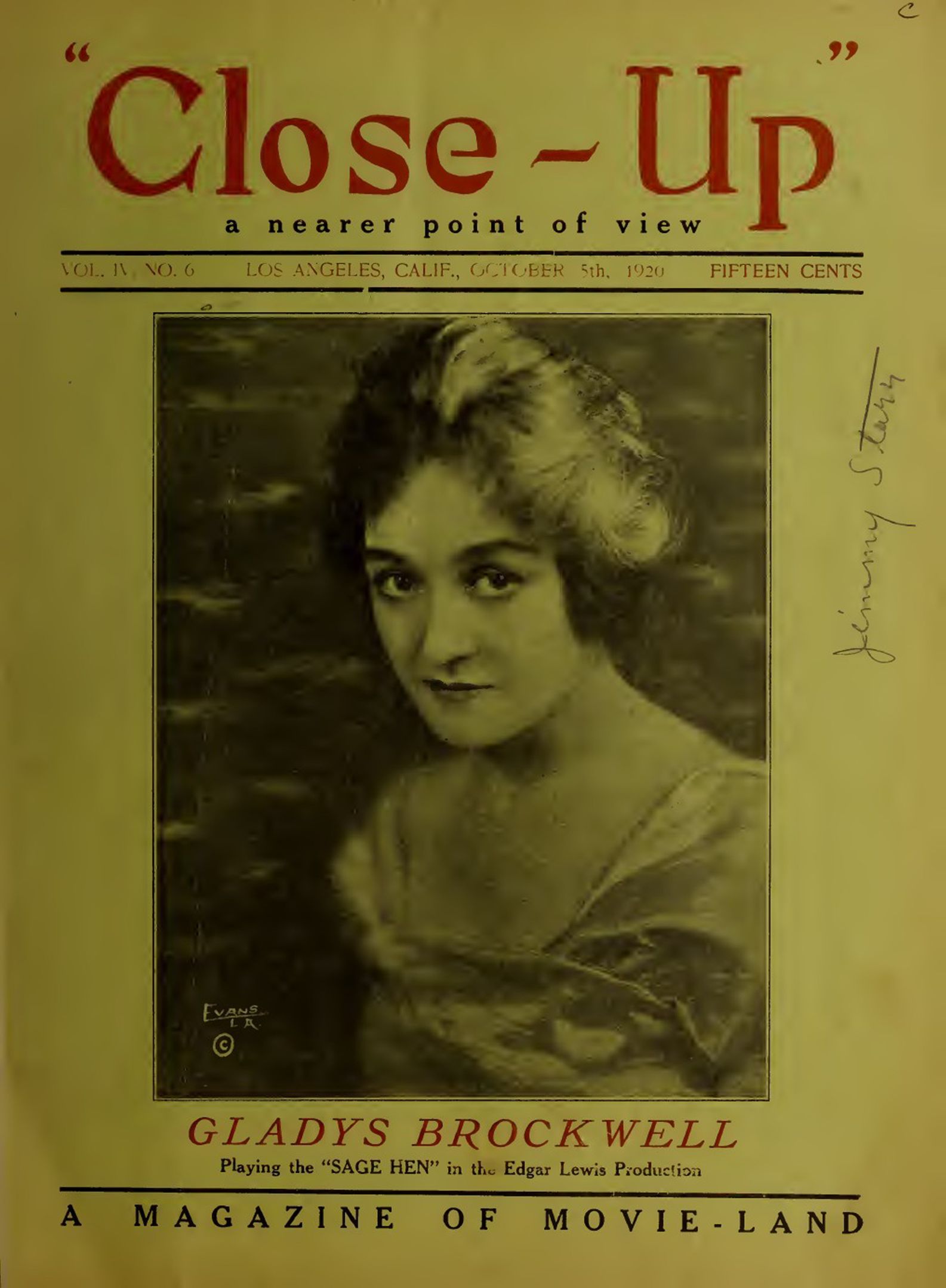 CLOSE-UP (20s) magazine side cover  Vol 4 No  6 5 October 1920