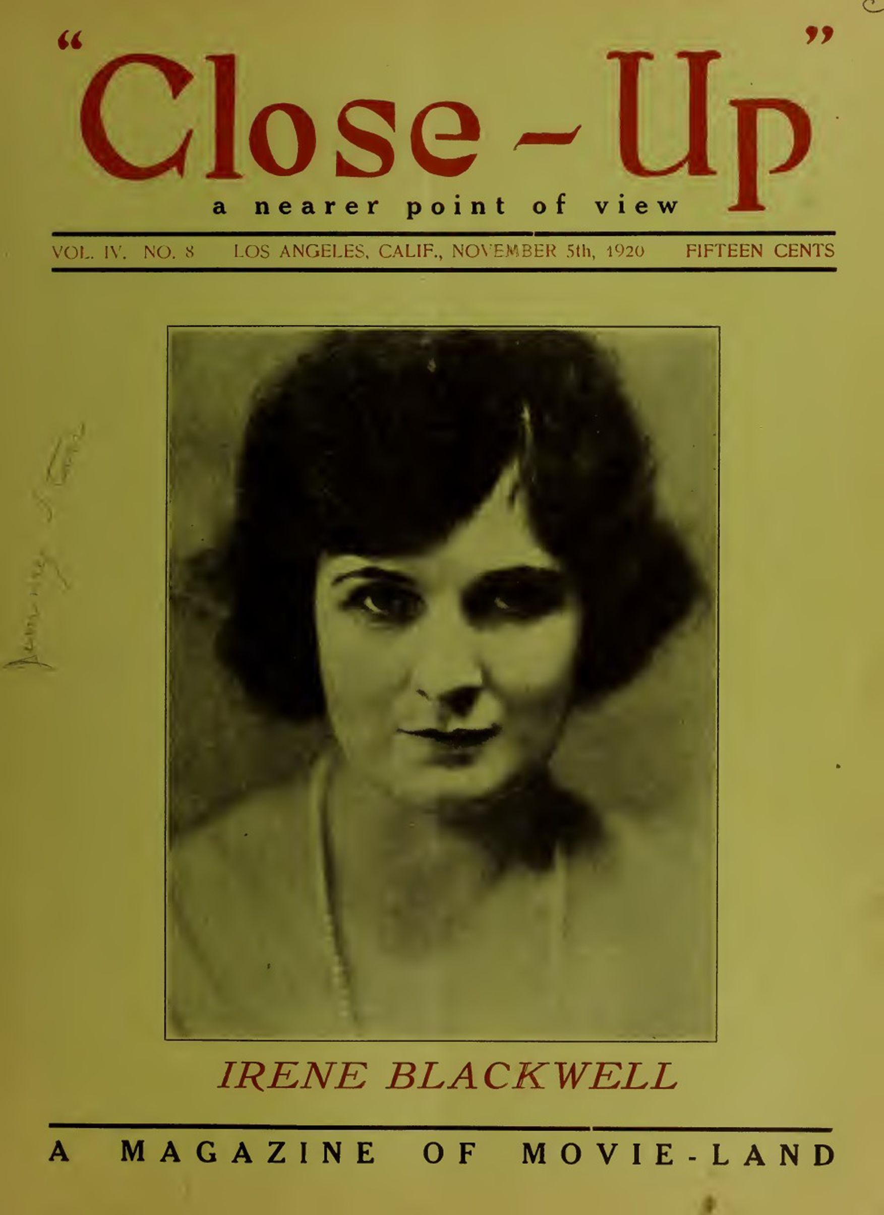 CLOSE-UP (20s) magazine side cover  Vol 4 No  8 5 November 1920