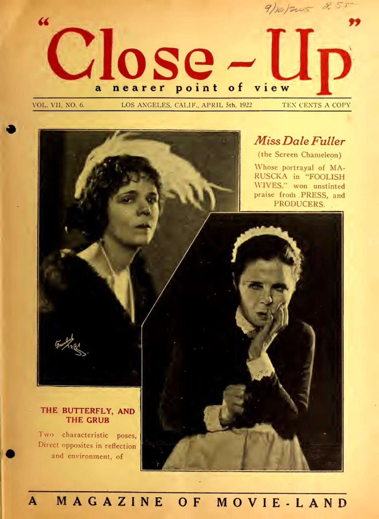 CLOSE-UP (20s) magazine side cover  Vol 7 No  6 5 April 1922