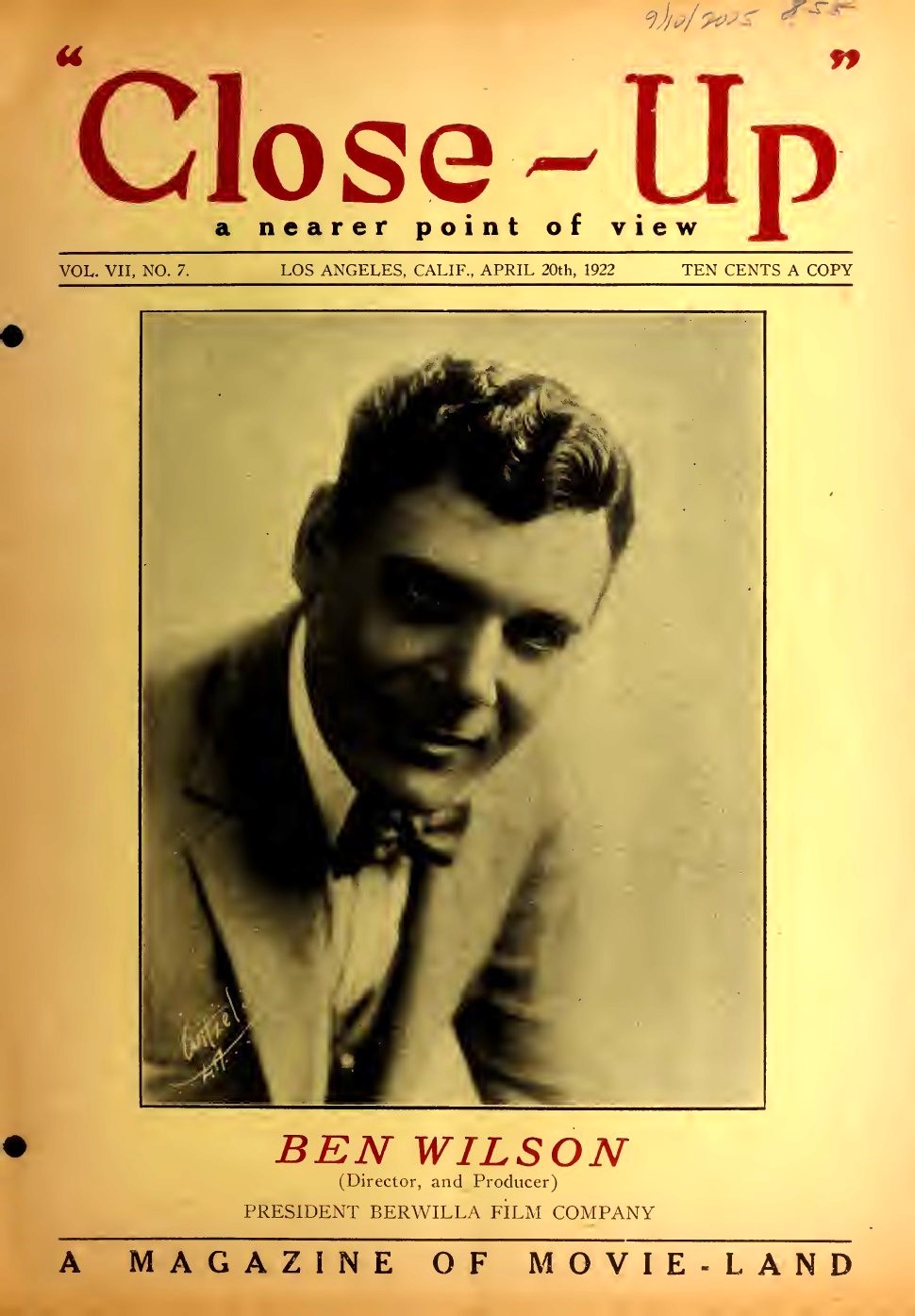 CLOSE-UP (20s) magazine side cover  Vol 7 No  7 20 April 1922
