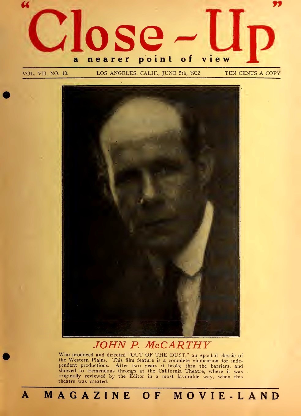 CLOSE-UP (20s) magazine side cover  Vol 7 No  10 5 June 1922