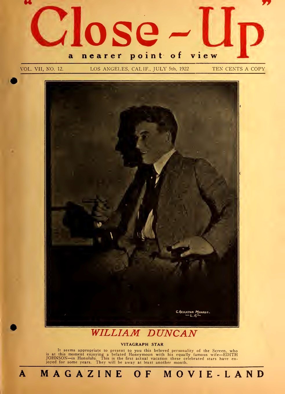 CLOSE-UP (20s) magazine side cover  Vol 7 No  12 5 July 1922