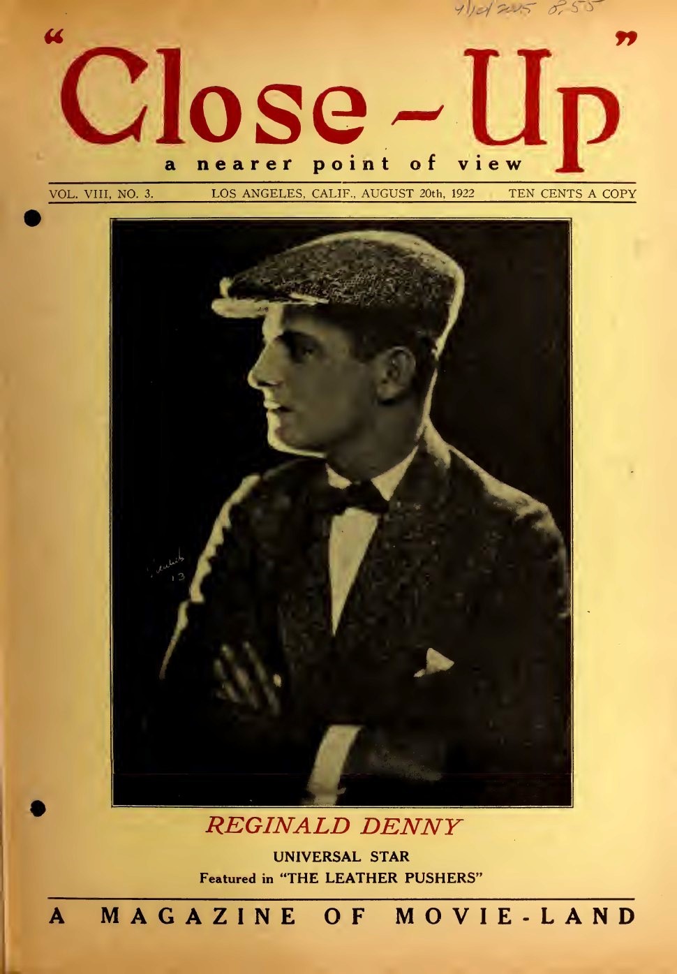CLOSE-UP (20s) magazine side cover  Vol 8 No  3 20 August 1922