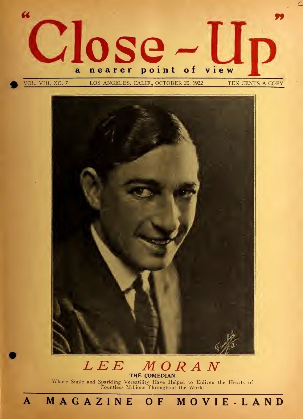 CLOSE-UP (20s) magazine side cover  Vol 8 No  7 20 October 1922