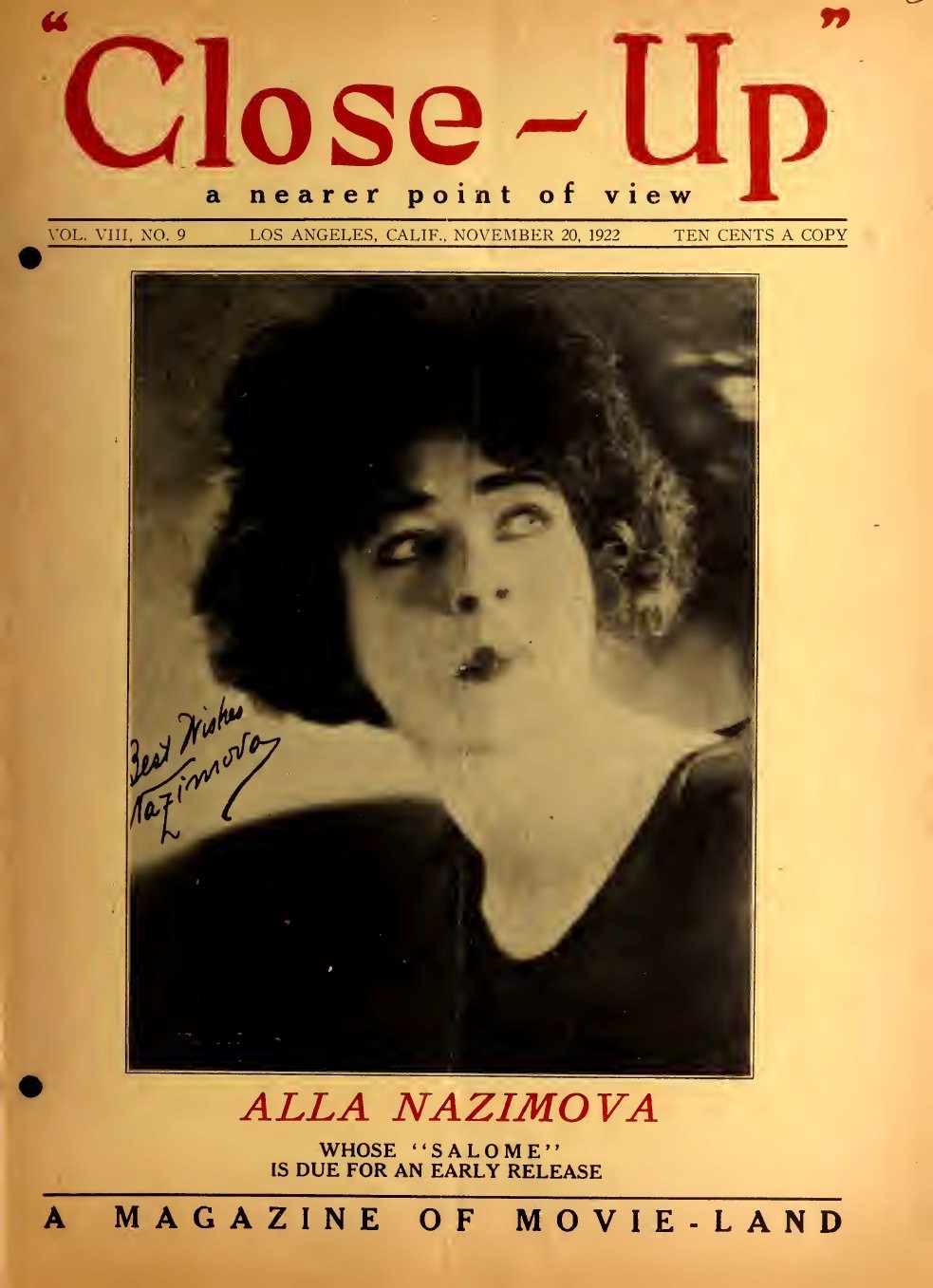 CLOSE-UP (20s) magazine side cover  Vol 8 No  9 20 November 1922