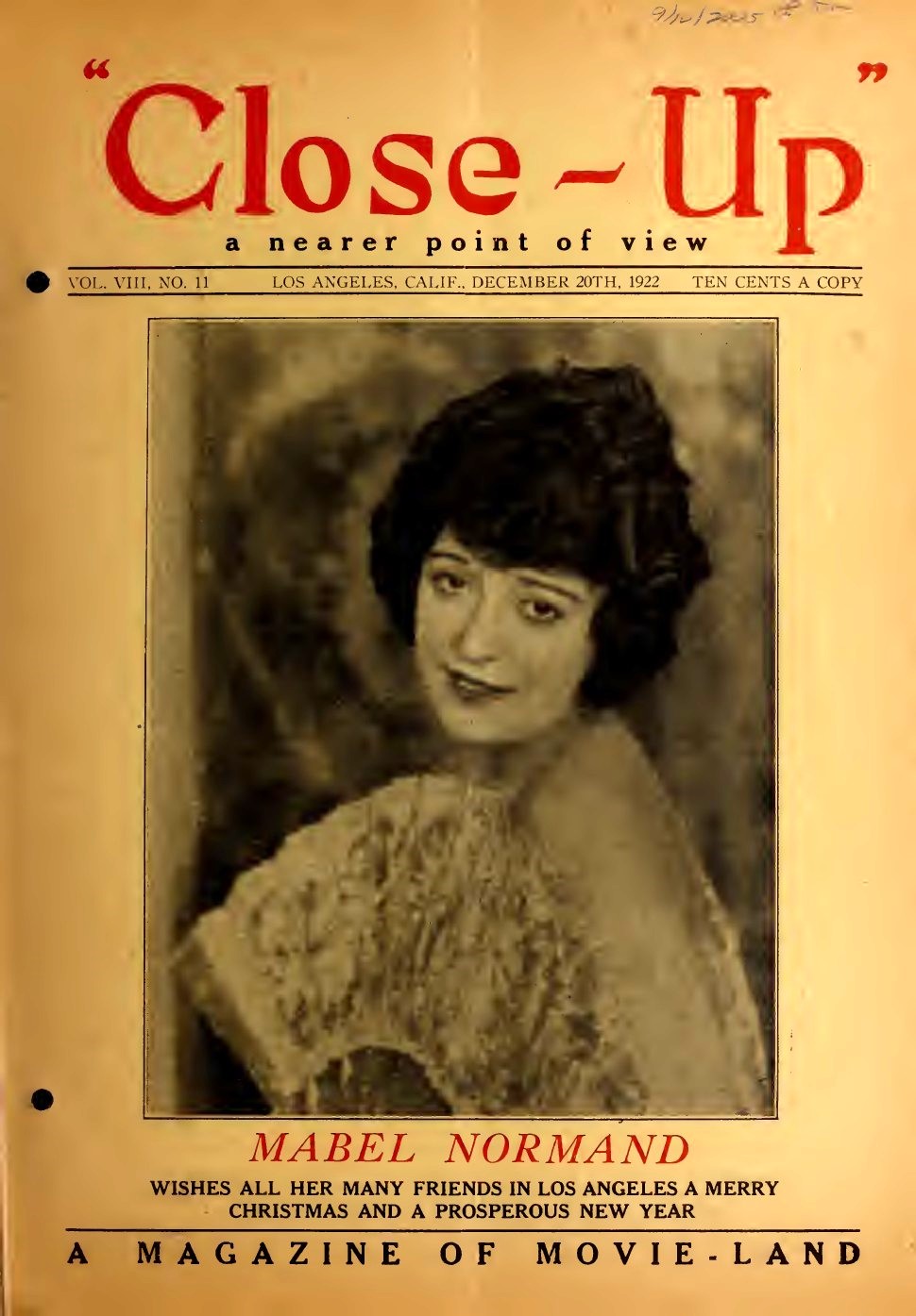 CLOSE-UP (20s) magazine side cover  Vol 8 No  11 20 December 1922