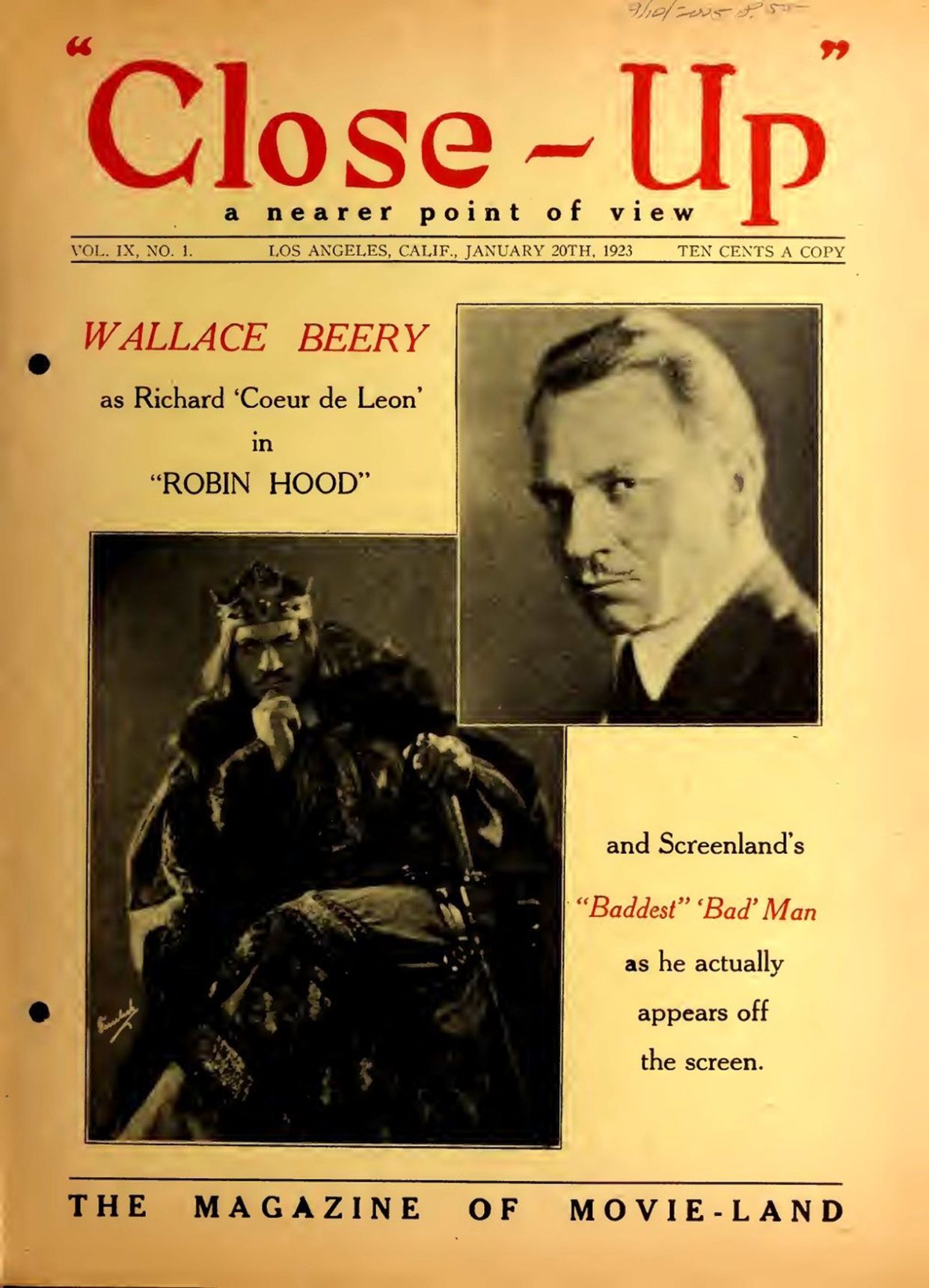 CLOSE-UP (20s) magazine side cover  Vol 9 No  1 20 January 1923