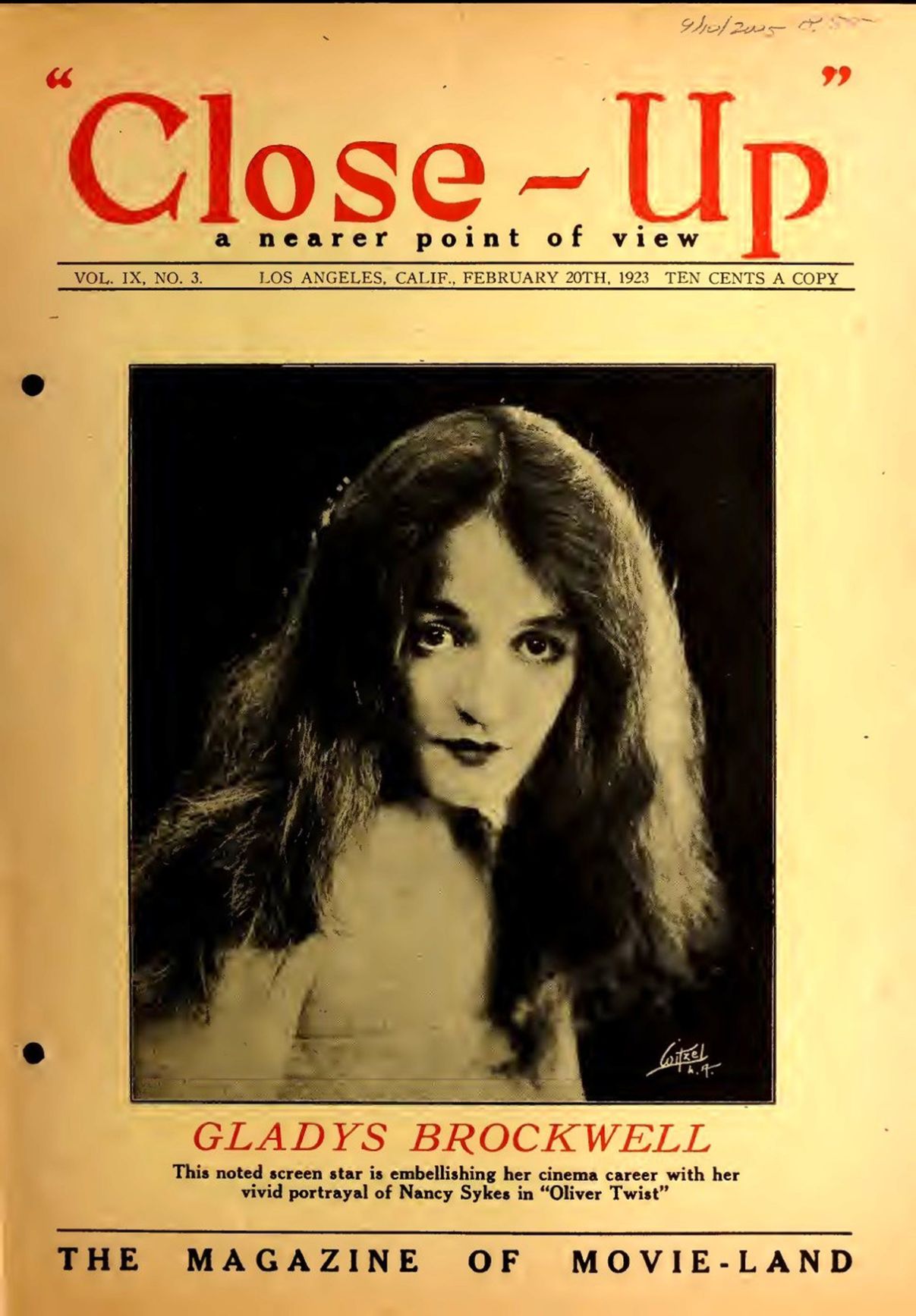 CLOSE-UP (20s) magazine side cover  Vol 9 No  3 20 February 1923