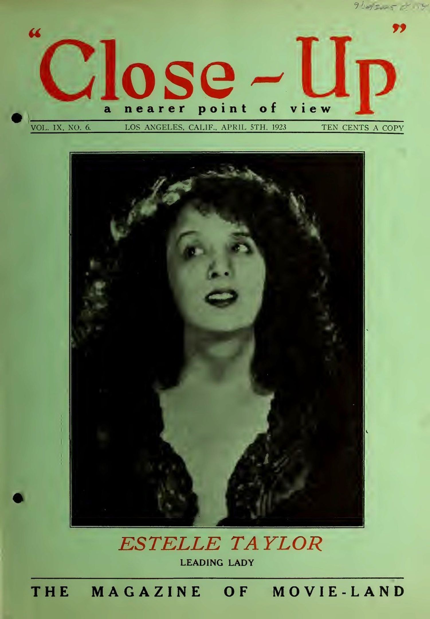 CLOSE-UP (20s) magazine side cover  Vol 9 No  6 5 April 1923