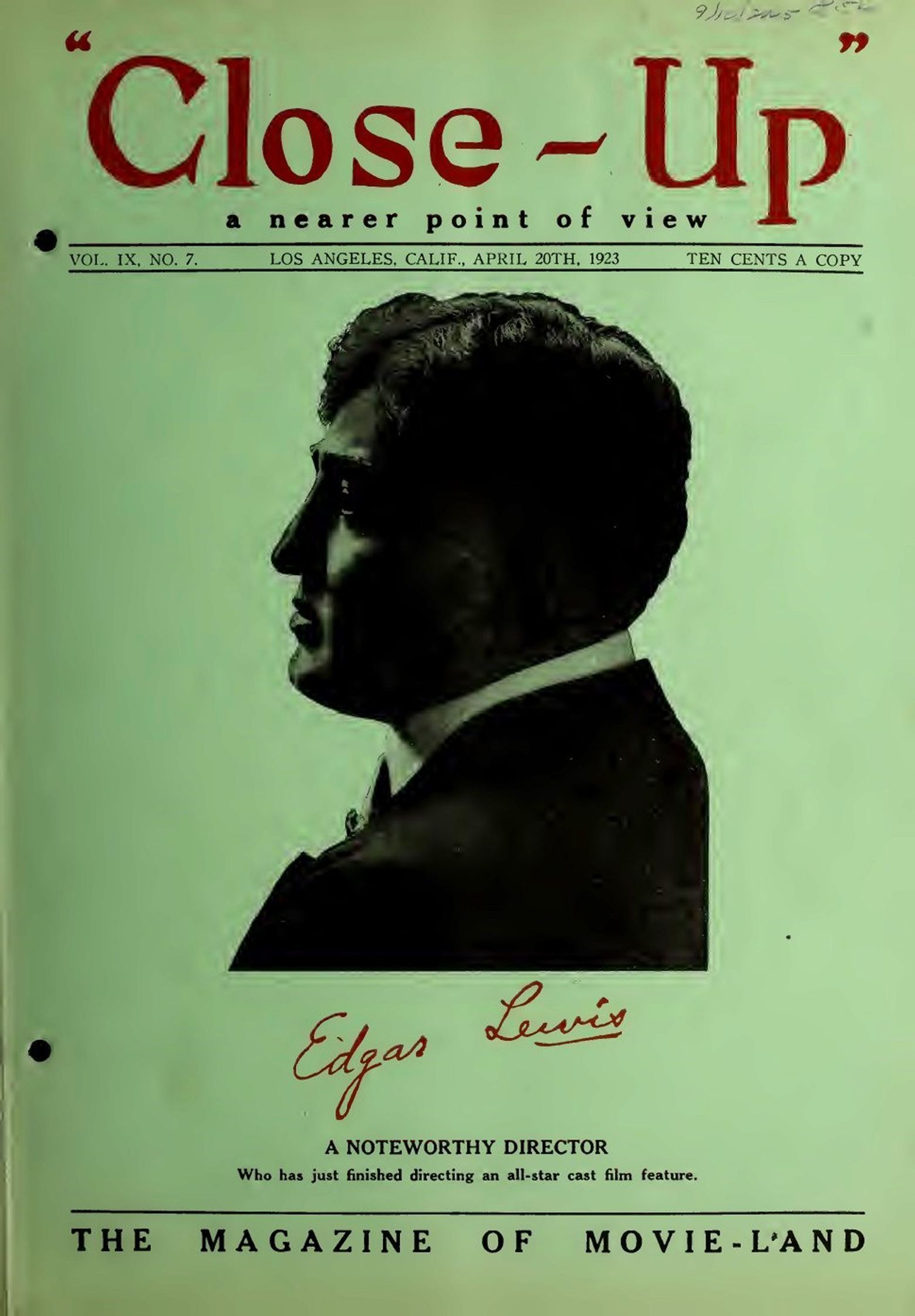 CLOSE-UP (20s) magazine side cover  Vol 9 No  7 20 April 1923