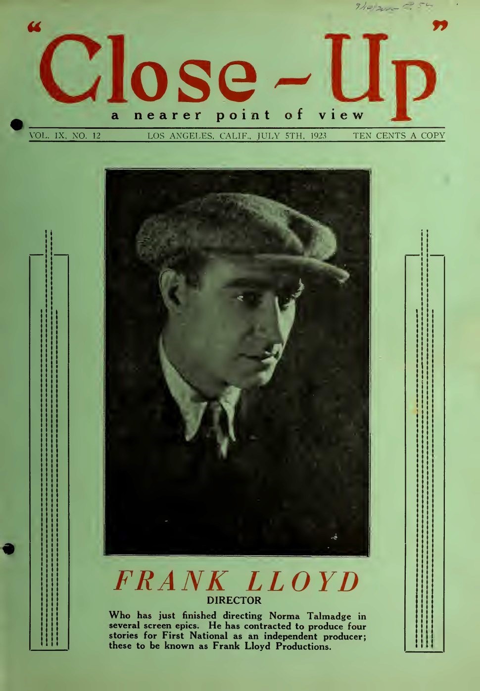 CLOSE-UP (20s) magazine side cover  Vol 9 No  12 5 July 1923