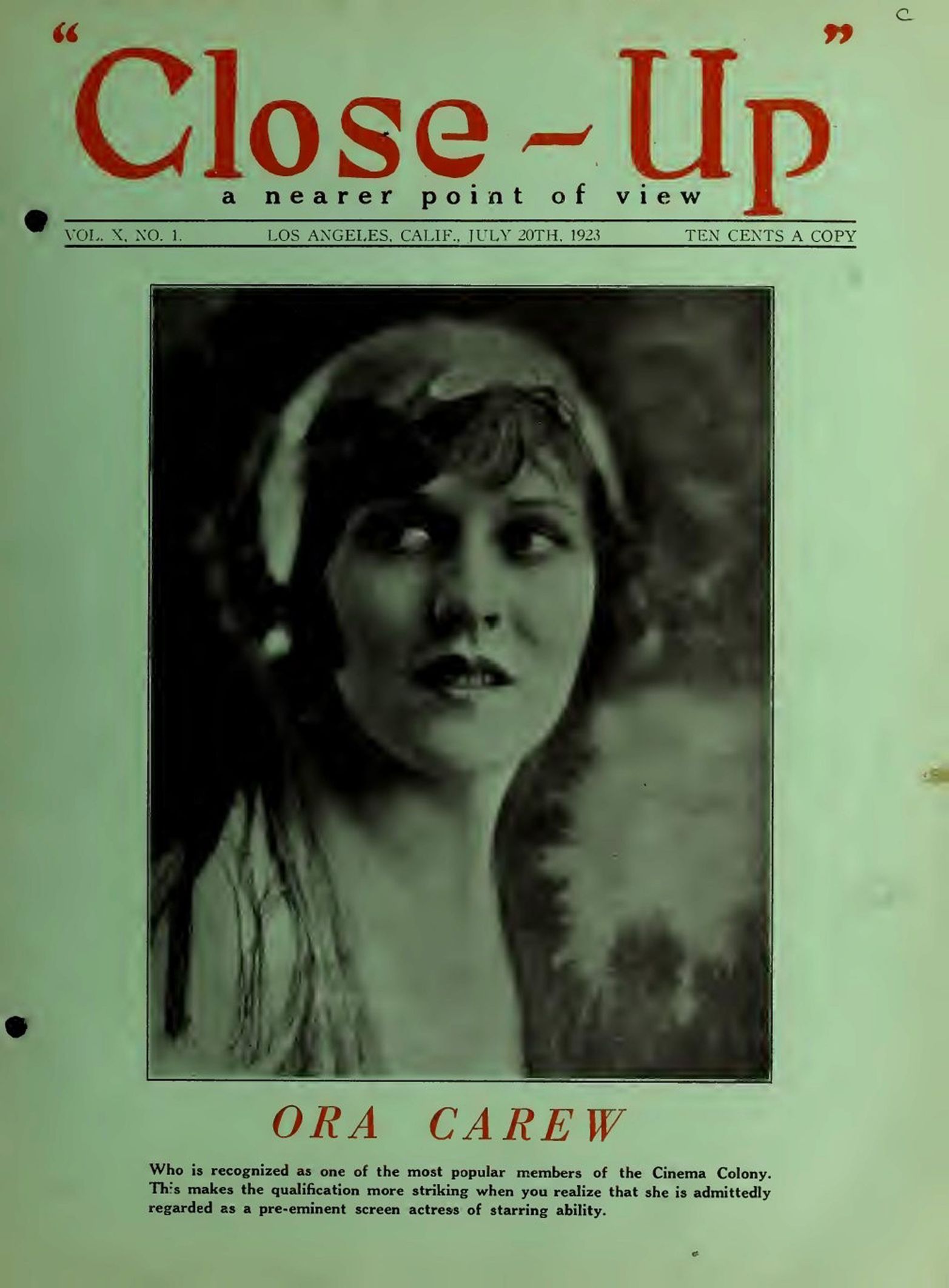 CLOSE-UP (20s) magazine side cover  Vol 10 No  1 20 July 1923