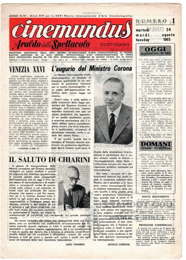 CINEMUNDUS magazine side cover Issue 1 24 August 1965