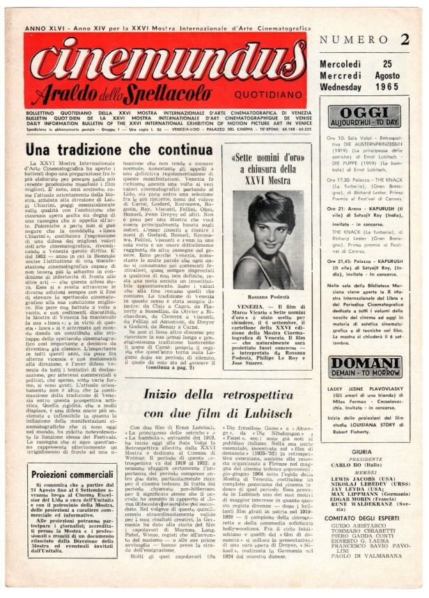 CINEMUNDUS magazine side cover Issue 2 25 August 1965