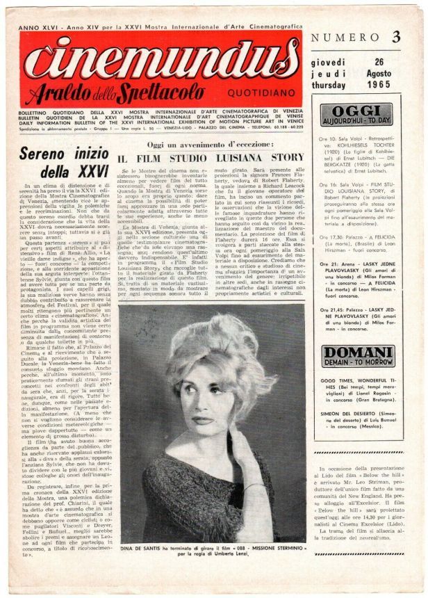 CINEMUNDUS magazine side cover Issue 3 26 August 1965