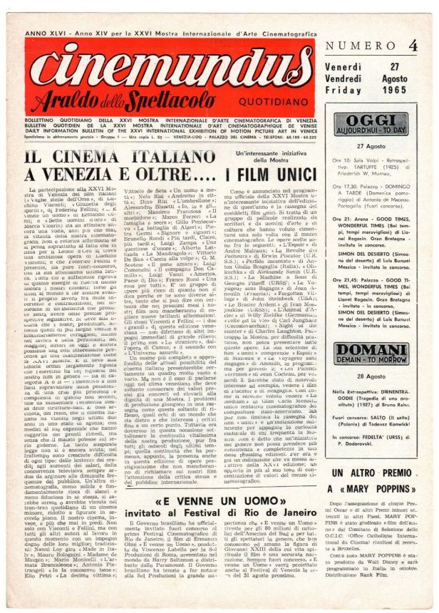 CINEMUNDUS magazine side cover Issue 4 27 August 1965