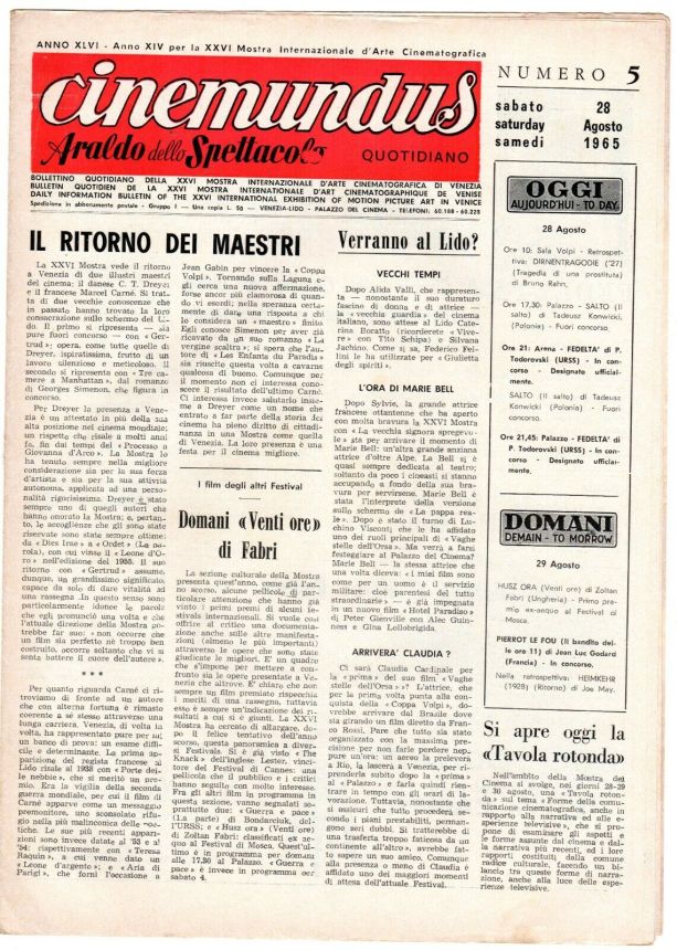 CINEMUNDUS magazine side cover Issue 5 28 August 1965