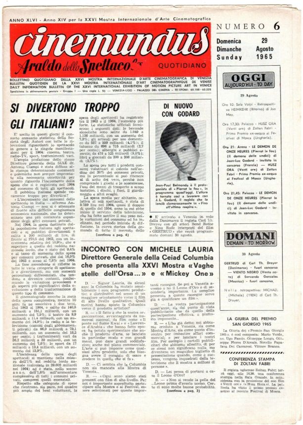 CINEMUNDUS magazine side cover Issue 6 29 August 1965