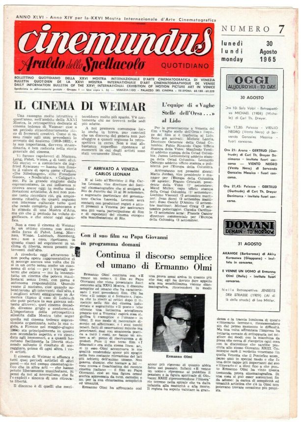 CINEMUNDUS magazine side cover Issue 7 30 August 1965