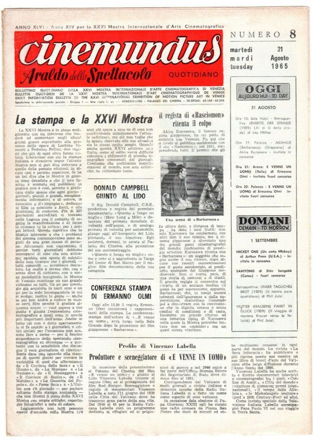 CINEMUNDUS magazine side cover Issue 8 31 August 1965