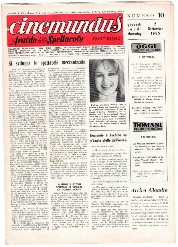 CINEMUNDUS magazine side cover Issue 10 2 September 1965