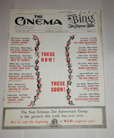 TODAYS CINEMA magazine side cover November 1948