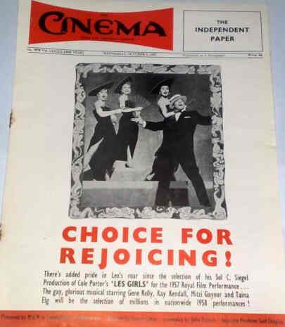 TODAYS CINEMA magazine side cover 2 October 1957