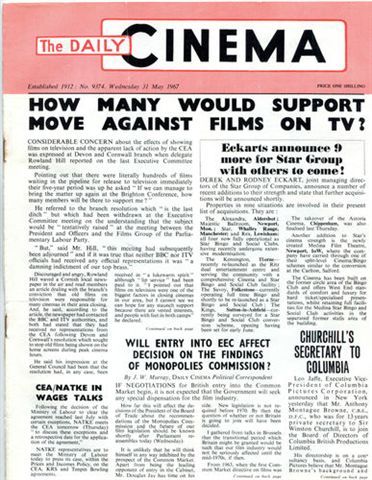 TODAYS CINEMA magazine side cover 31 May 1967