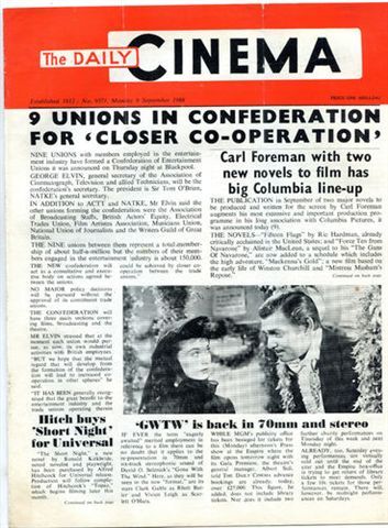 TODAYS CINEMA magazine side cover 9 September 1968