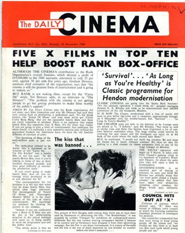 TODAYS CINEMA magazine side cover 16 December 1968