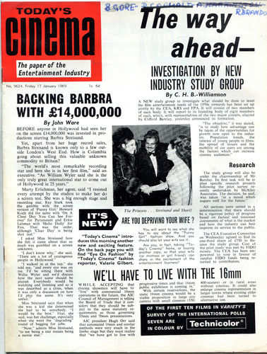 TODAYS CINEMA magazine side cover 17 January 1969