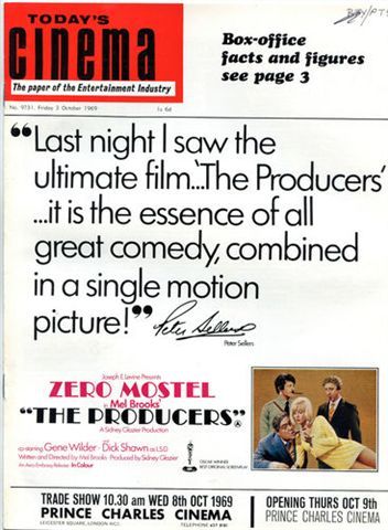 TODAYS CINEMA magazine side cover 3 October 1969