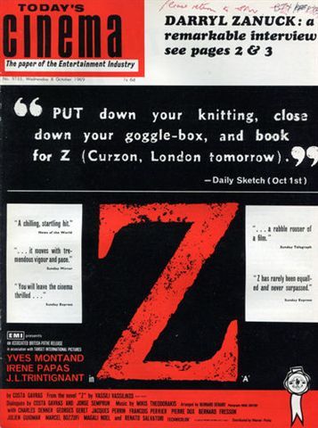 TODAYS CINEMA magazine side cover 8 October 1969