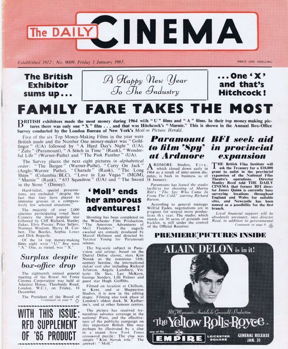 TODAYS CINEMA magazine side cover Issue 9009 1 January 1965