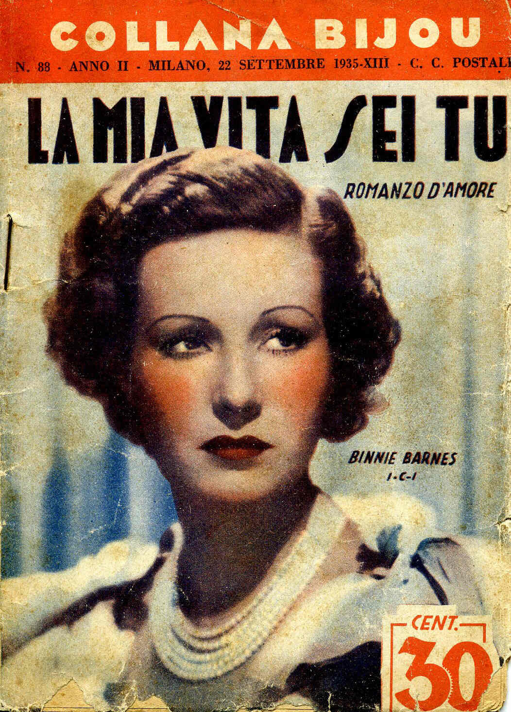 COLLANA BIJOU magazine side cover Issue 88 22 September 1935