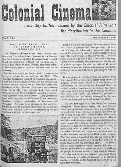 COLONIAL CINEMA magazine side cover Issue 1 November 1942