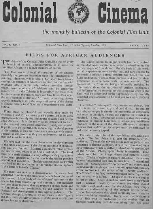 COLONIAL CINEMA magazine side cover Issue 4 June 1943