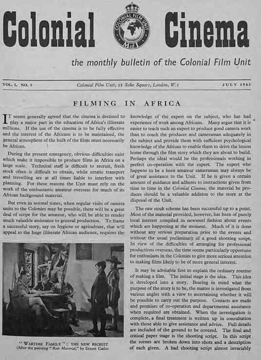 COLONIAL CINEMA magazine side cover Issue 5 July 1943