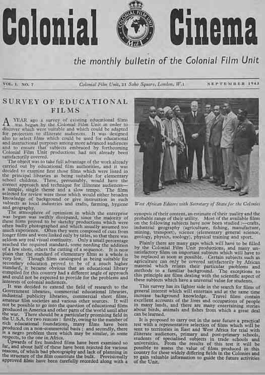 COLONIAL CINEMA magazine side cover Issue 7 September 1943