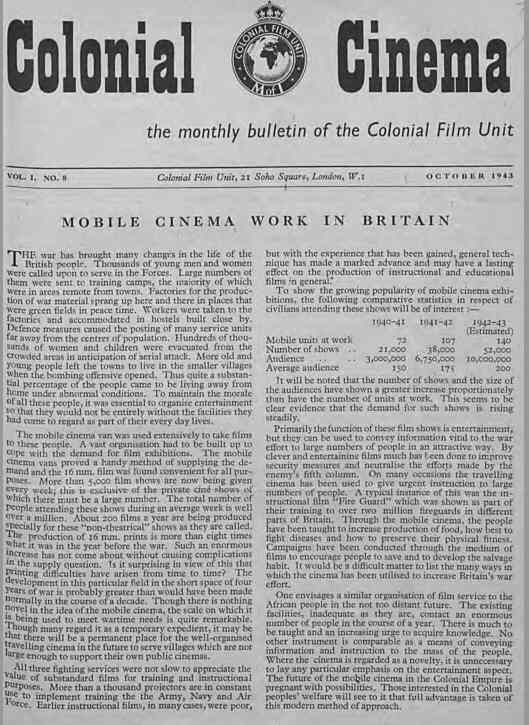 COLONIAL CINEMA magazine side cover Issue 8 October 1943