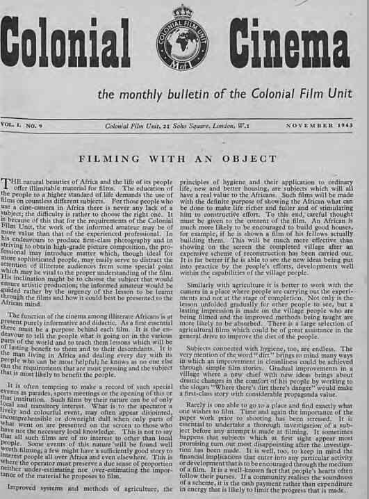 COLONIAL CINEMA magazine side cover Issue 9 November 1943