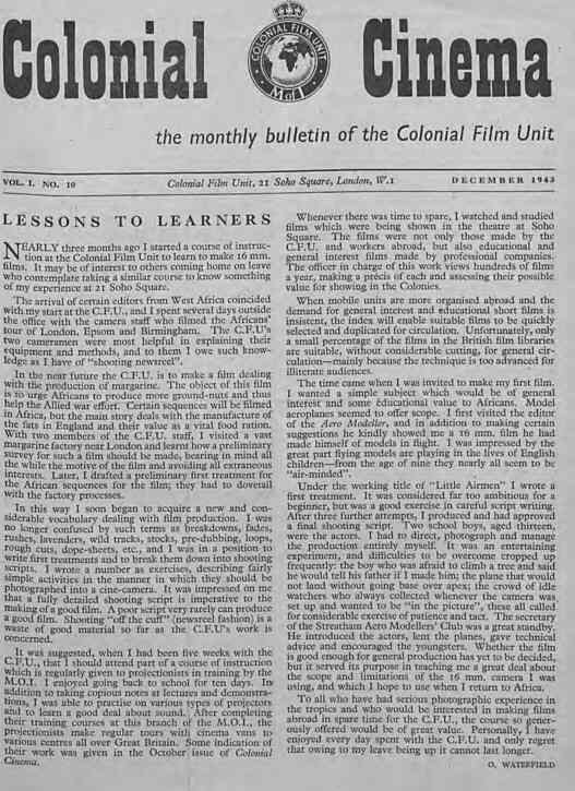 COLONIAL CINEMA magazine side cover Issue 10 December 1943
