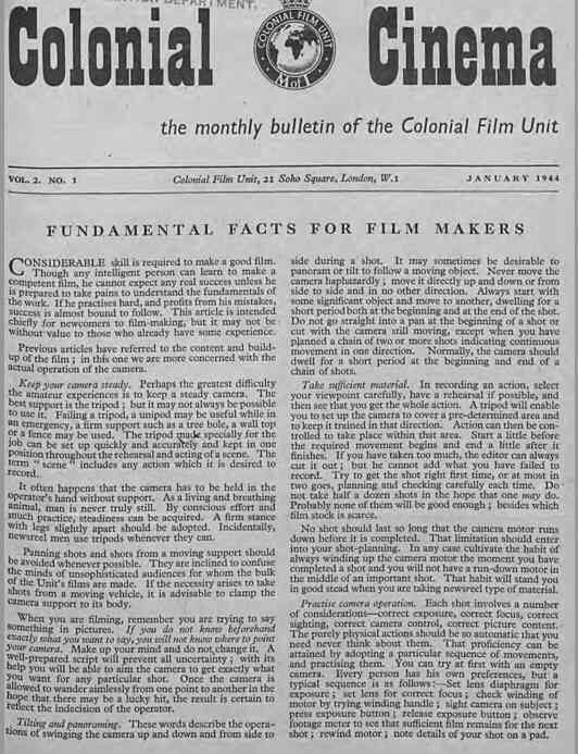 COLONIAL CINEMA magazine side cover January 1944