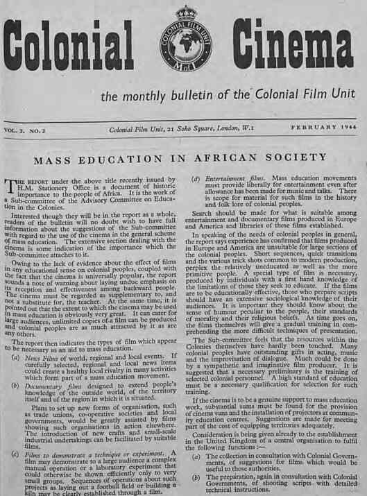 COLONIAL CINEMA magazine side cover February 1944