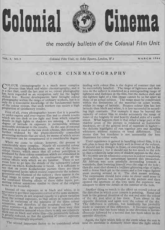 COLONIAL CINEMA magazine side cover March 1944