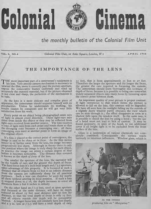 COLONIAL CINEMA magazine side cover April 1944