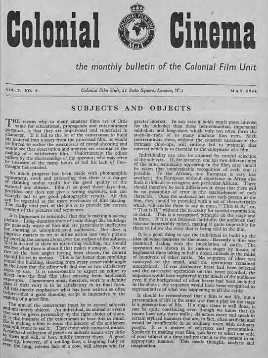 COLONIAL CINEMA magazine side cover May 1944