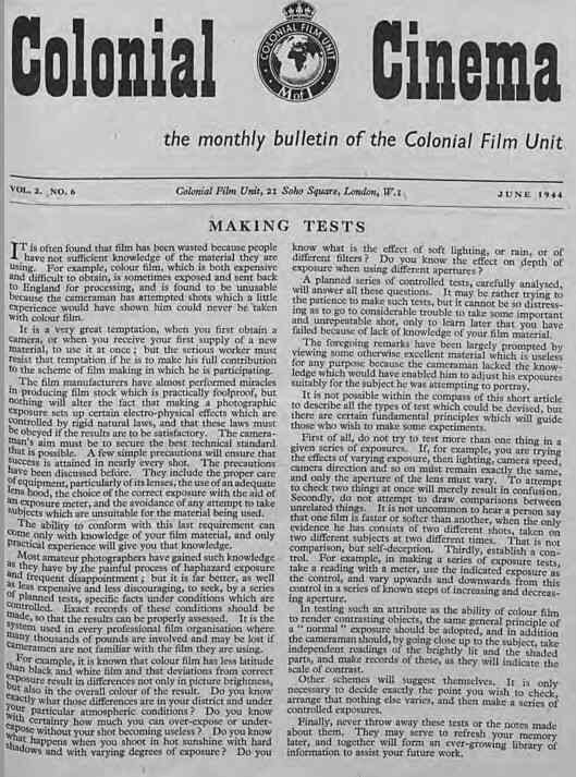 COLONIAL CINEMA magazine side cover June 1944