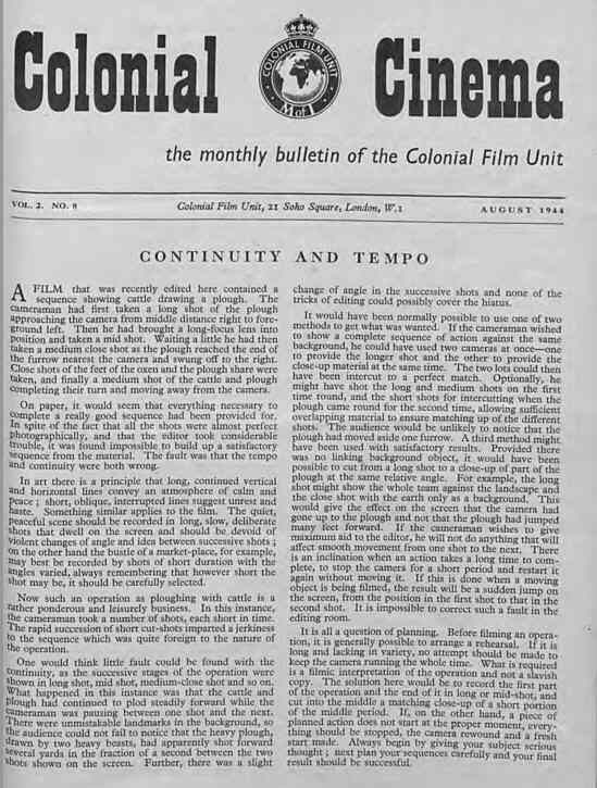 COLONIAL CINEMA magazine side cover August 1944